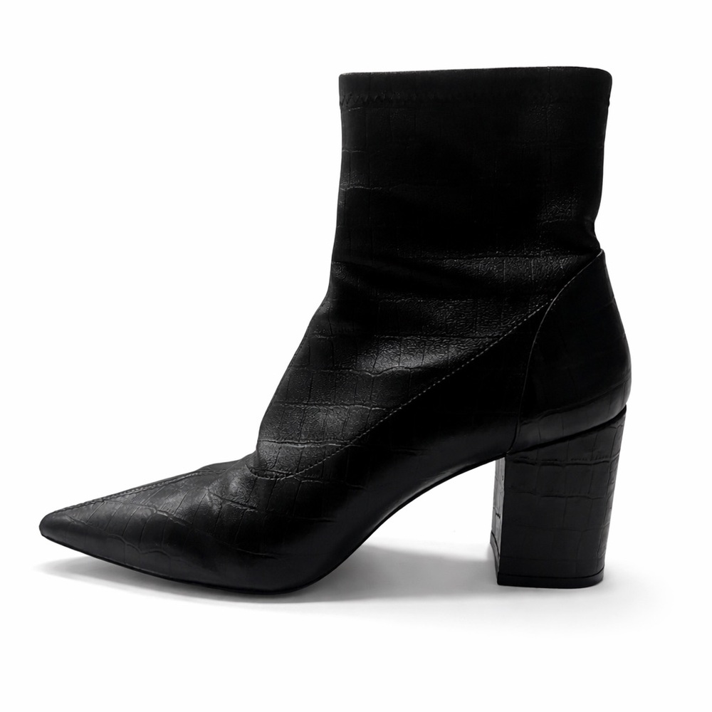 Stuart Weitzman 75 Block Stretch Black Leather Pointed Ankle Boots